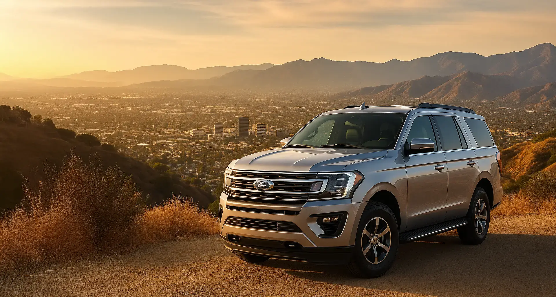 Burbank car rental with Ford Explorer cityscape view